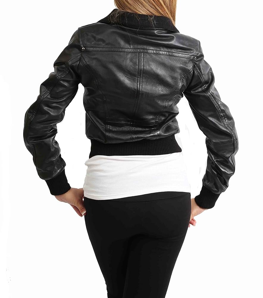 Ladies Bomber Real Leather Jacket Short Slim Fit Casual