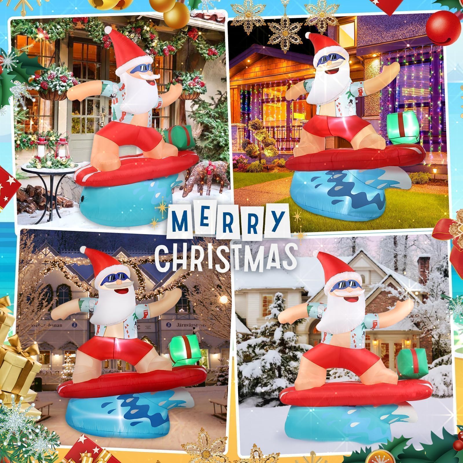 Decorazioni natalizie gonfiabili di Babbo Natale, per esterni, 2,5 m, hawaiano, surf, gigante, grande, alto, divertente, decorazione natalizia per cortile, decorazione per interni ed esterni