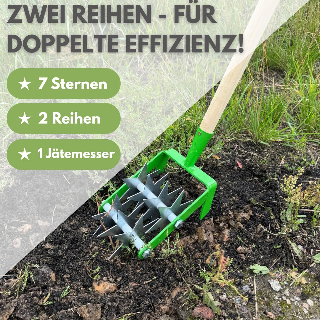 Kultivator Sternfräse mit 7 Sternen, Krümler, Bodenkrümler, Rollhacke mit Jätemesser 2-Reihe, Gartengerät EU-Produktion TMX