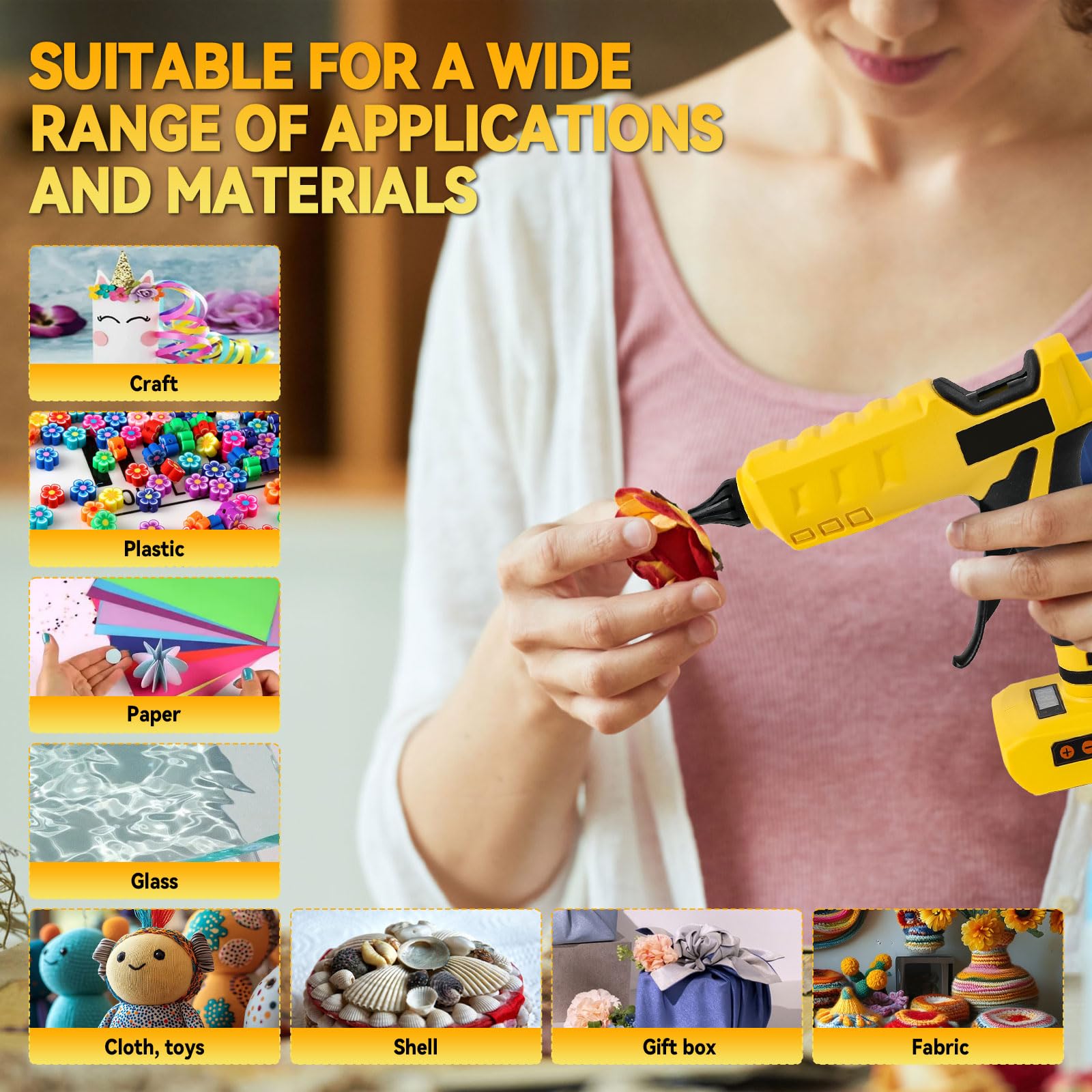 Akku-Heißklebepistole für Dewalt 20 V, 100 W, Dual-Power-Heißklebepistole zum Basteln, mit 30 Stück Klebepistolen-Sticks, 11 mm, für Heimwerker, Kunst, Handwerk (ohne Batterie)