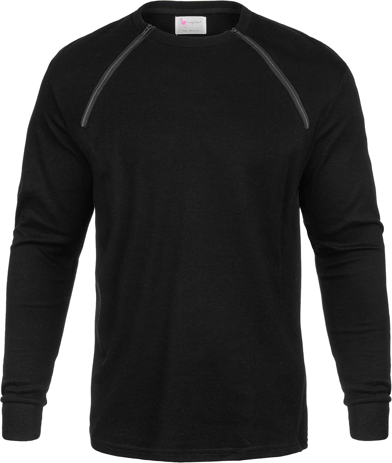 ComfyChemoCHEMOWEAR : Men's Long Sleeve Chemotherapy Port Zipper Shirt - Image 3