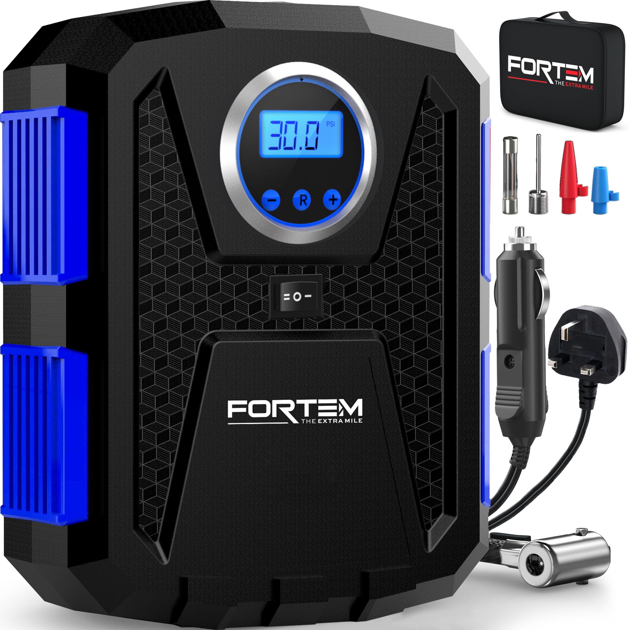 FORTEM Car Tyre Inflator 150 PSI, Air Compressor, Electric Air Pump for Car Tires, Digital Tire Pump w/Auto Pump/Shut Off, Carrying Case — view 12