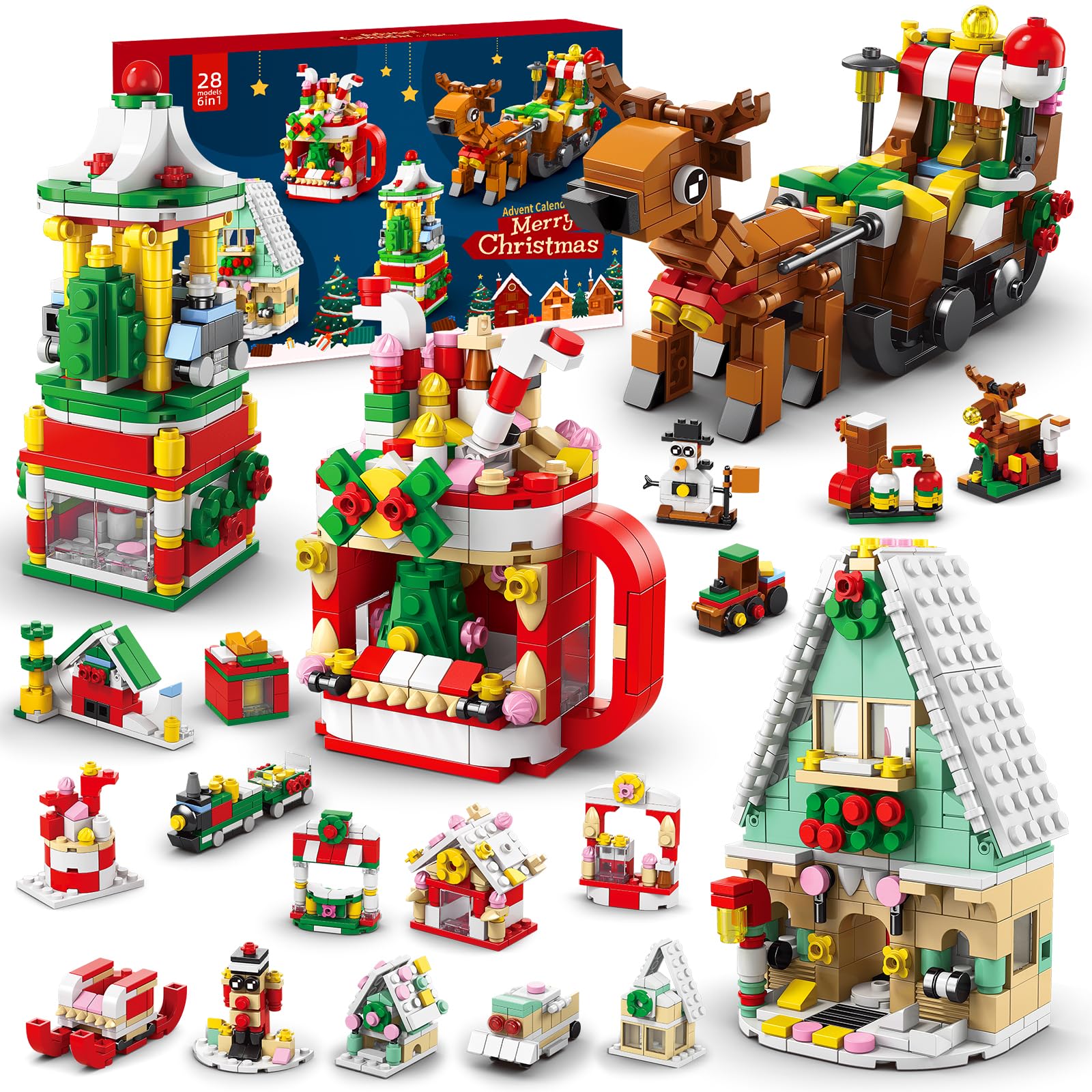 ONEANU Building Blocks Advent Calendar 2024 for Kids Boys - 24 Days Advent Calendar 2024 for Adults Teens Boys, 6 in 1 Christmas Countdown Building Blocks, Building Blocks for Girls and Boys
