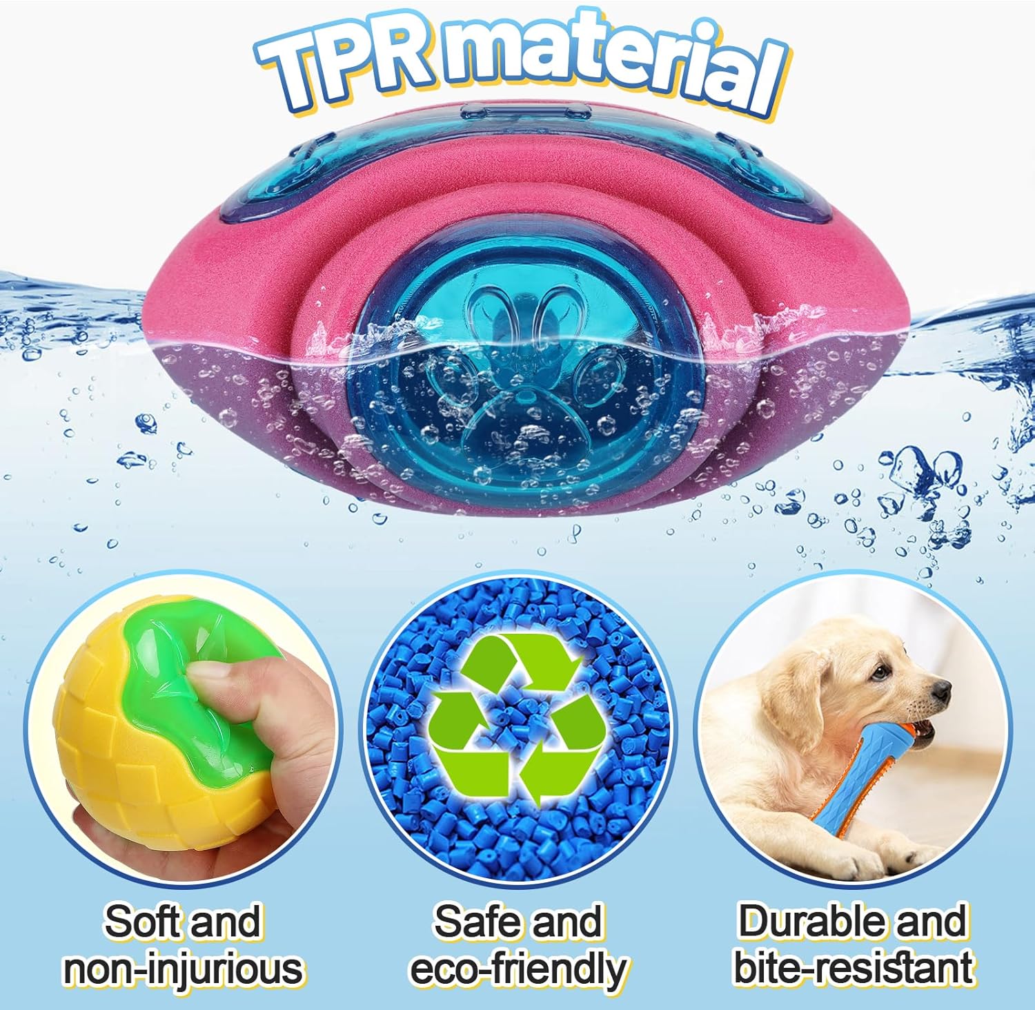 MEWTOGO 4 Pcs Dog Pool Floating Toys - Squeaky Dog Water Toys, Safe Durable TPR Interactive Dogs Toys for Aggressive Chewers Large Fetching Playing
