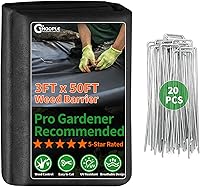 HOOPLE 3FT x 50FT Premium Heavy-Duty Weed Barrier Landscape Fabric with 20 Garden Stakes - Durable Weed Control