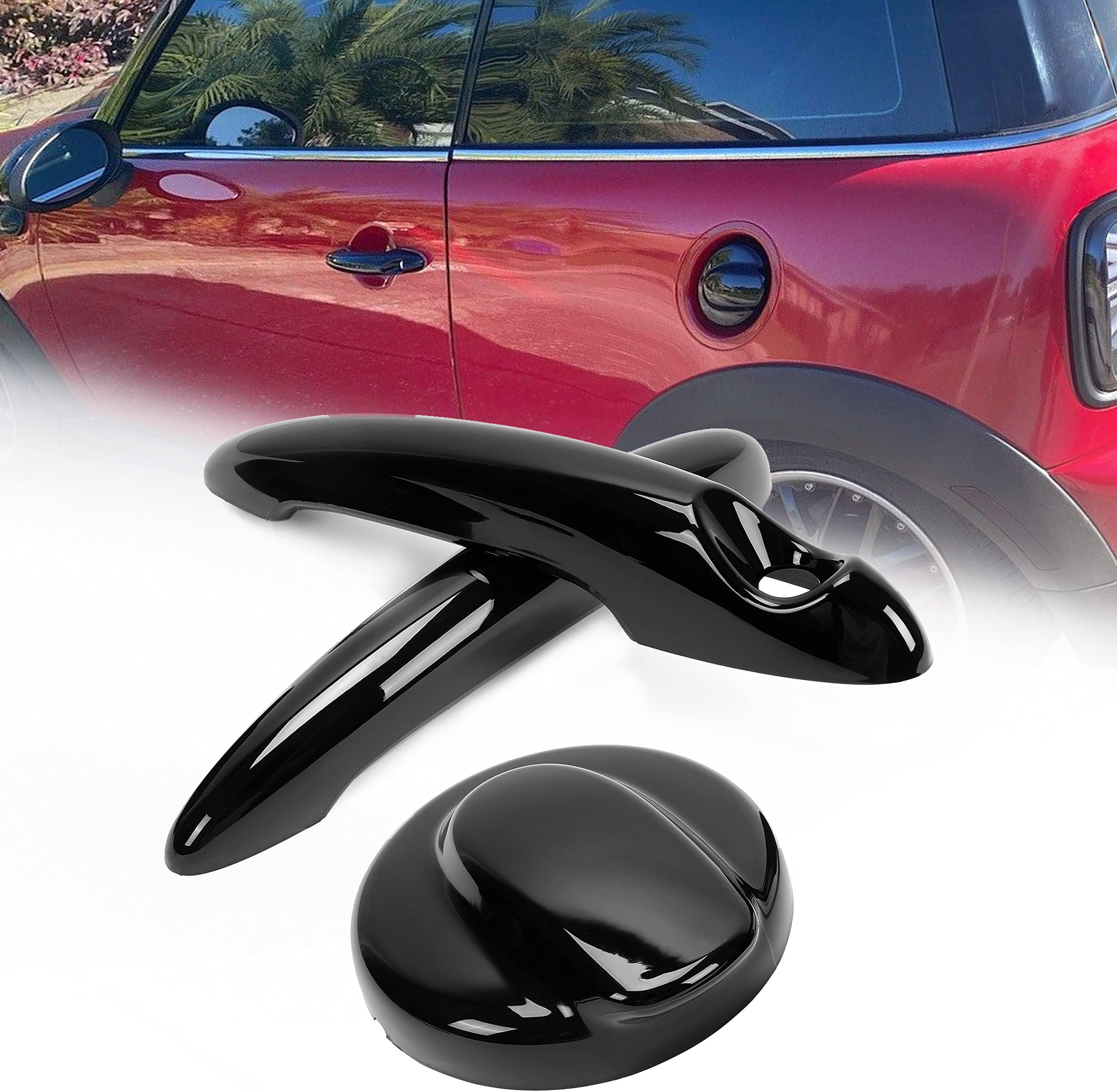 HECASA Gas Cap & Handle Cover Compatible with 2007-2014 BMW MINI Cooper S R55 R56 Tank Cap Door Handle Cover