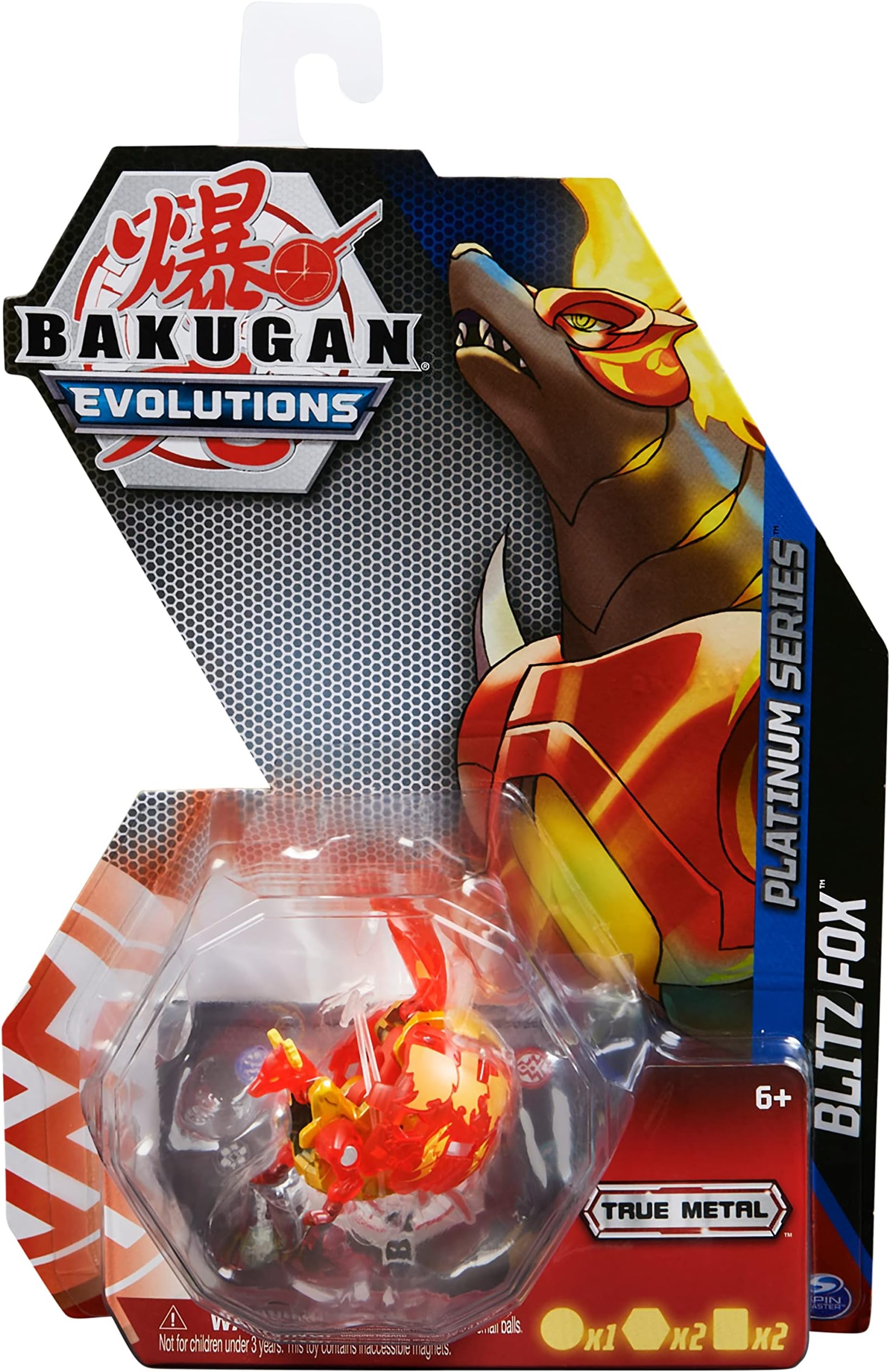 Bakugan Evolution Blitz Fox (Red) Platinum Series True Metal 2 Bakkore and Character Cards Kids Toys for Boys Ages 6+