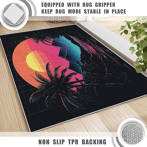 Miniatura 5 de Retrowave - Alfombra vaporwave de 3 x 4, alfombra vaporwave para dormitorio, sala de estar, decoración del hogar, alfombra de área de Synthwave -
