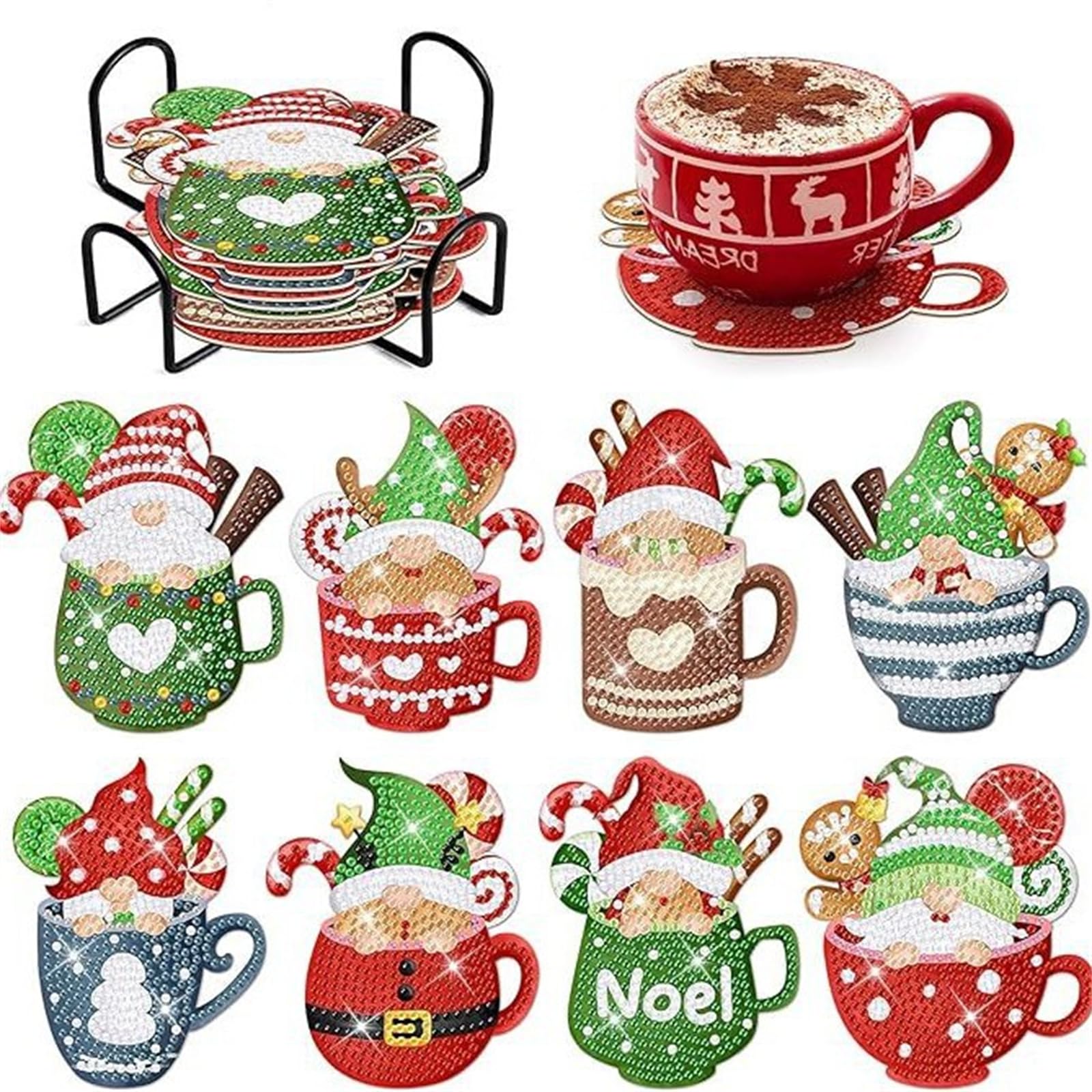Chongkuan 10 Diamond Painting Christmas Coasters Art Christmas Coasters Set Snowman Acrylic Adult Diy (10)