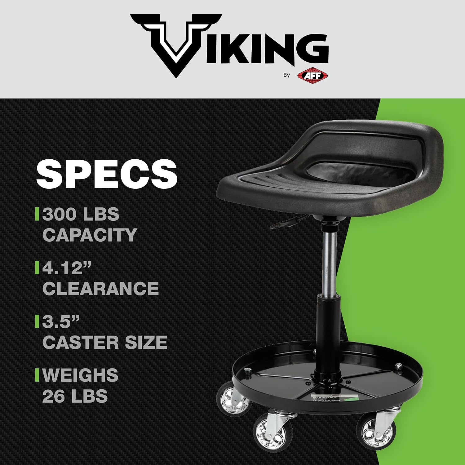 AFF Viking Rolling Shop Stool - Garage Stool on Wheels for Mechanics - Ergonomic Padded Seat - Tool Organizer Tray - 300 lbs Capacity (Multiple Styles)