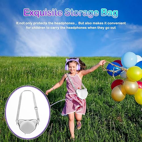 Miniatura 8 de LOBKIN Bluetooth 5.3 Kids Headphones with Case - RGB LED Light Up Cat Ears Foldable Adjustable Over Ear Headphone Support Wireless or 3.5mm Wired