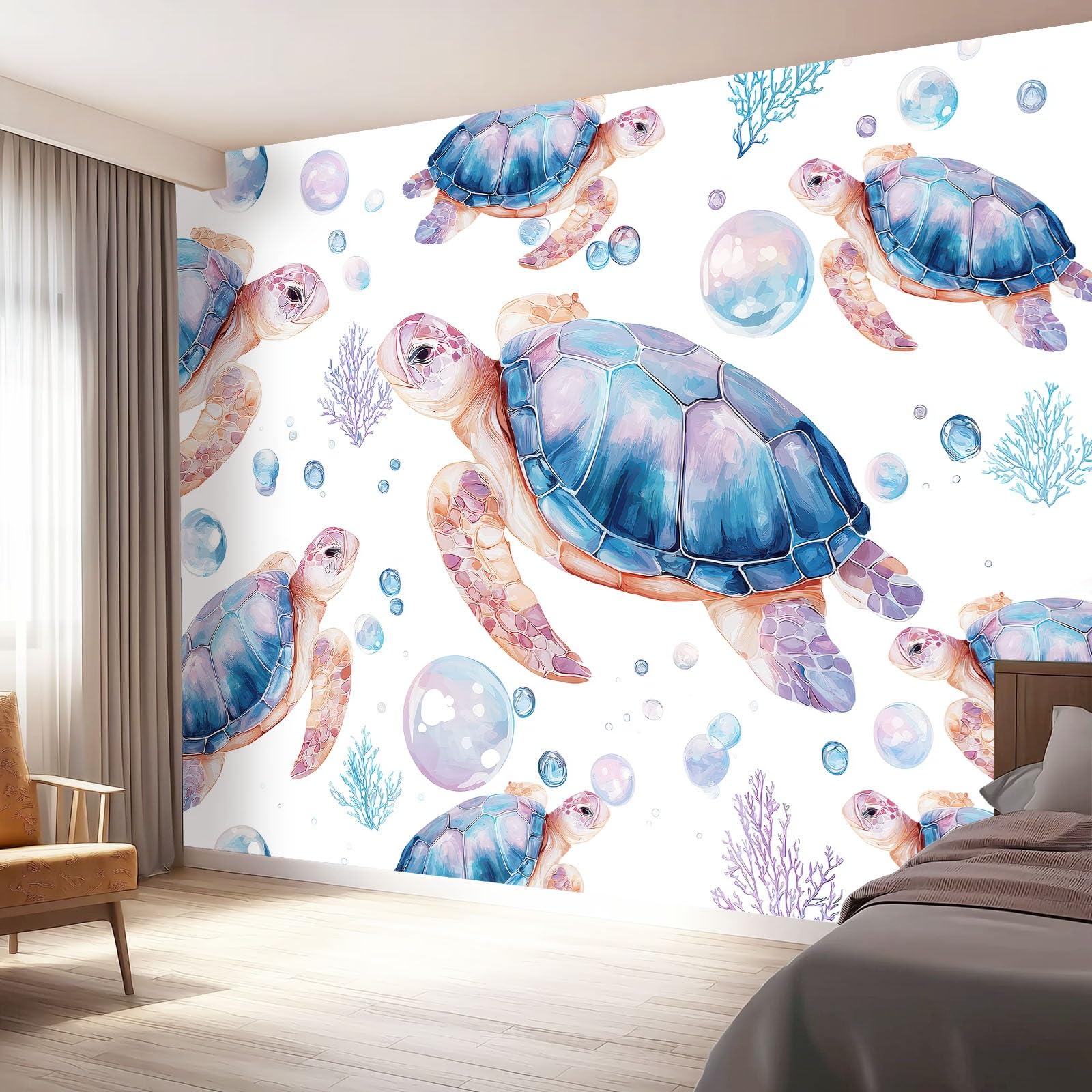 Tapeta 3D z włókniny akwarela żółw ocean 400 x 280 cm tapeta ścienna dekoracja ścienna do salonu sypialni niebieski