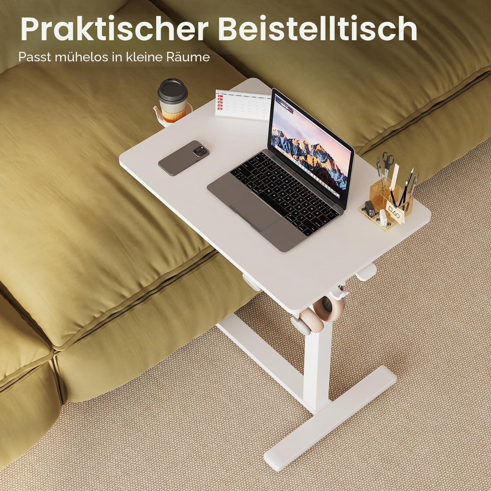 Mobiler Kleiner Stehpult, Gasfeder, höhenverstellbar, rollbarer tragbarer Laptop-Schreibtisch mit feststellbaren Rädern, Computer-Workstation, Rollpodium (Weib, Typ-C 48 * 65CM)