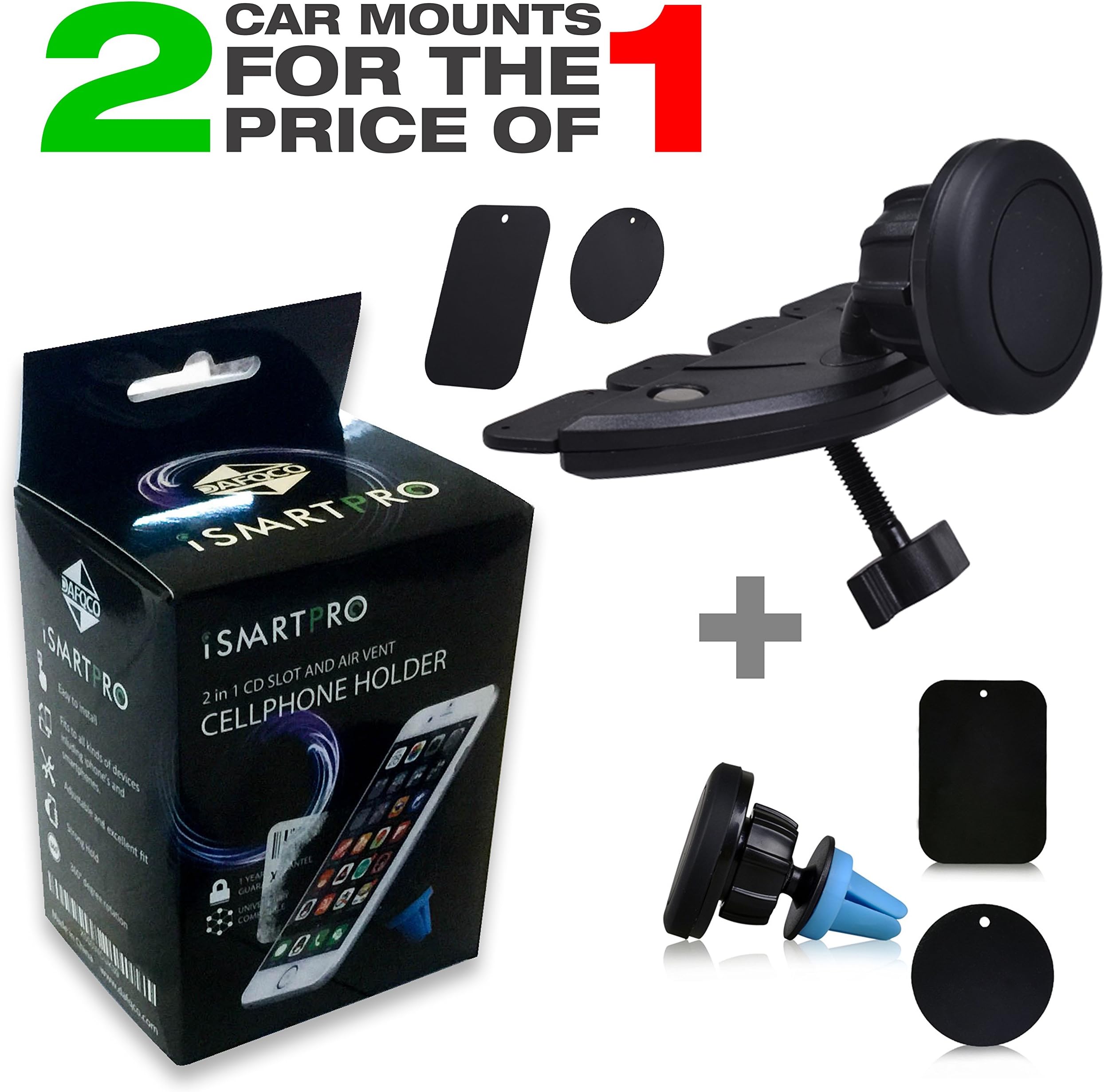 Car Mount Cell Phone Holder Bundle For Apple & Android Phones And Tablets