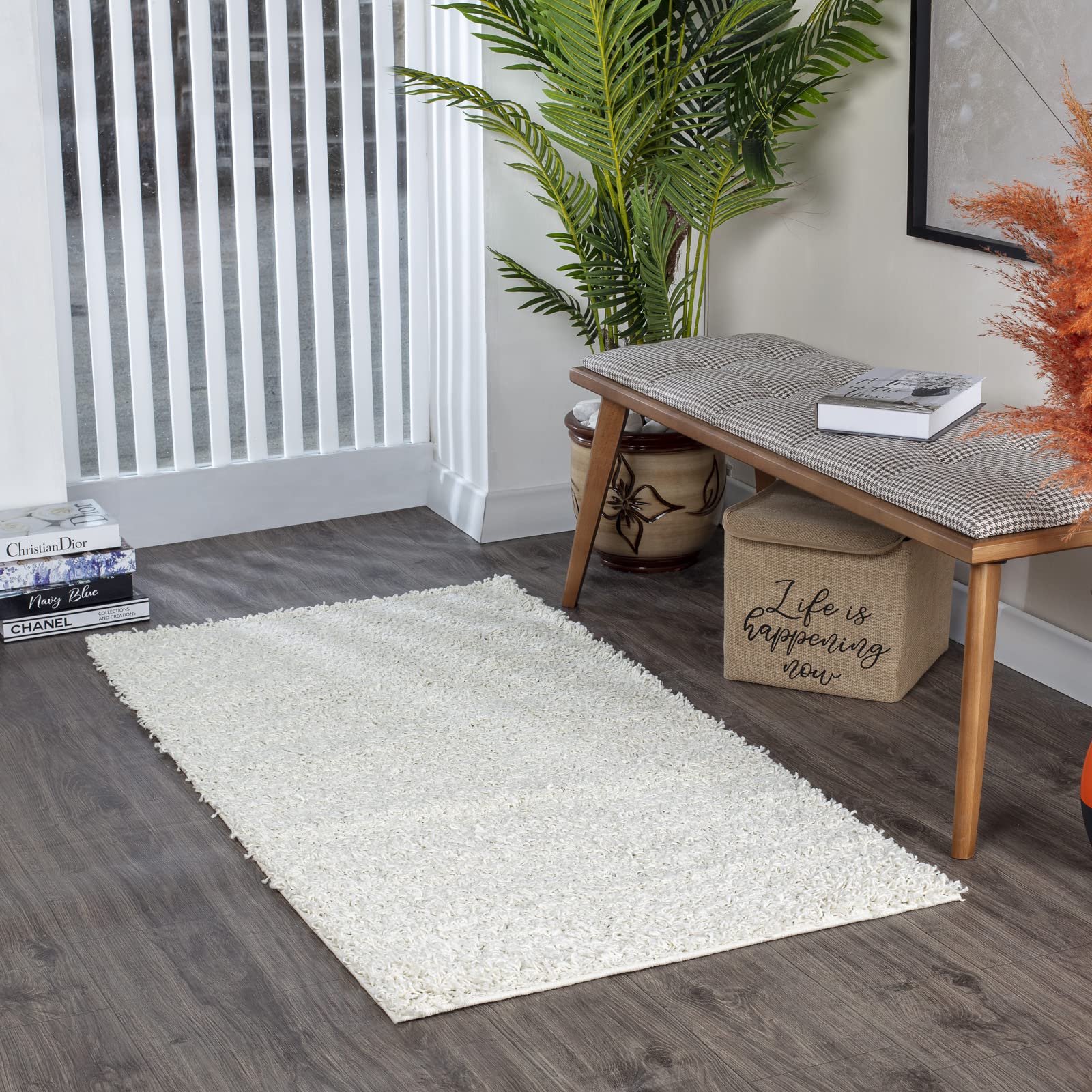 Livabliss Home Shaggy Rug - Modern Runner Rugs Living Room, Hallway 80x150 cm, Soft Shaggy Rugs for Bedroom - Neutral Boho Fluffy Rug, Easy Care Plush Thick Pile - White