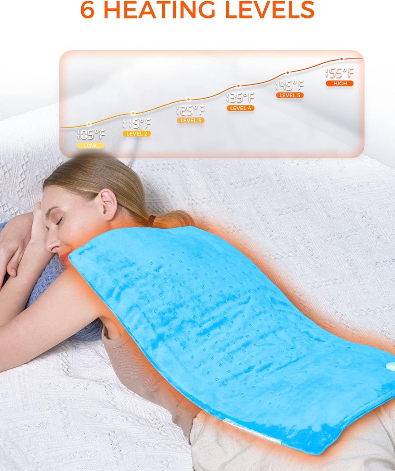 ALLJOY Electric Heating Pad for Back Pain and Cramps Relief, 12"x24" Extra Large Soft Heat Pad - Fast Heating Technology - Auto Shut Off - Moist & Dry Heat Therapy Options, Blue