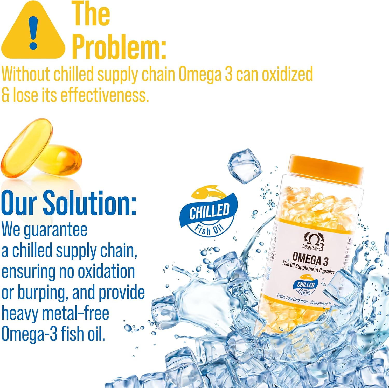 No more Omega 3 fish oil Oxidation Problem, We solved it with Cold-Packed for Freshness & Potency. Triple Strength, Chilled, Heavy Metal Free Omega 3 Supplement for Heart & Brain Support, 200 Softgels