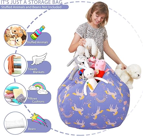 Miniatura 225 de Aubliss - Funda para organizar juguetes de felpa, se convierte en un puf cuando se rellena Se convierte en un puf para niños cuando está lleno. Aqua