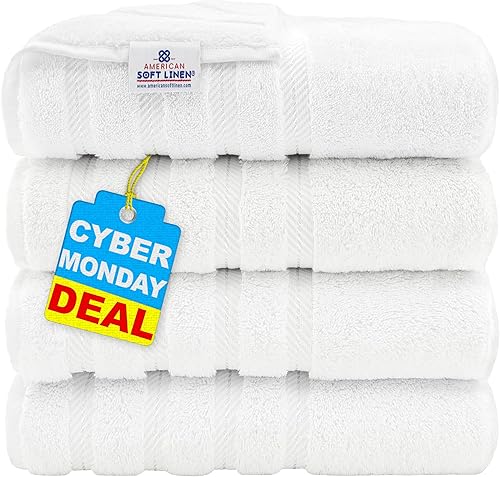 Miniatura 580 de American Soft Linen - Juego de 4 toallas de baño, 100% de algodón turco de 27 x 54 pulgadas, toallas de baño extragrandes, toallas para ducha