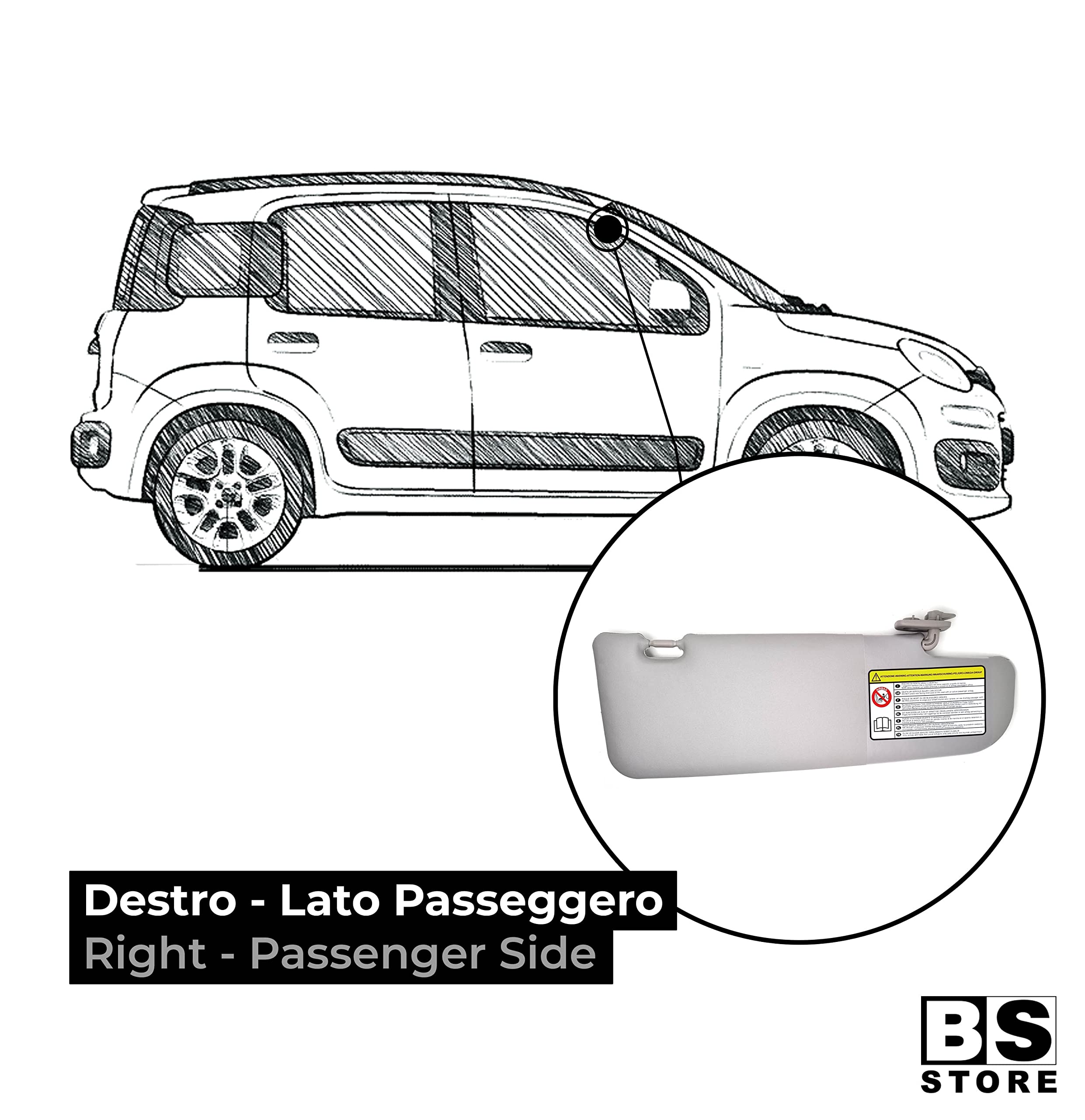 BSSTORE Aletta Parasole Pantina per Panda dal 2012 in poi | con Tasca (Destra - Lato Passeggero)