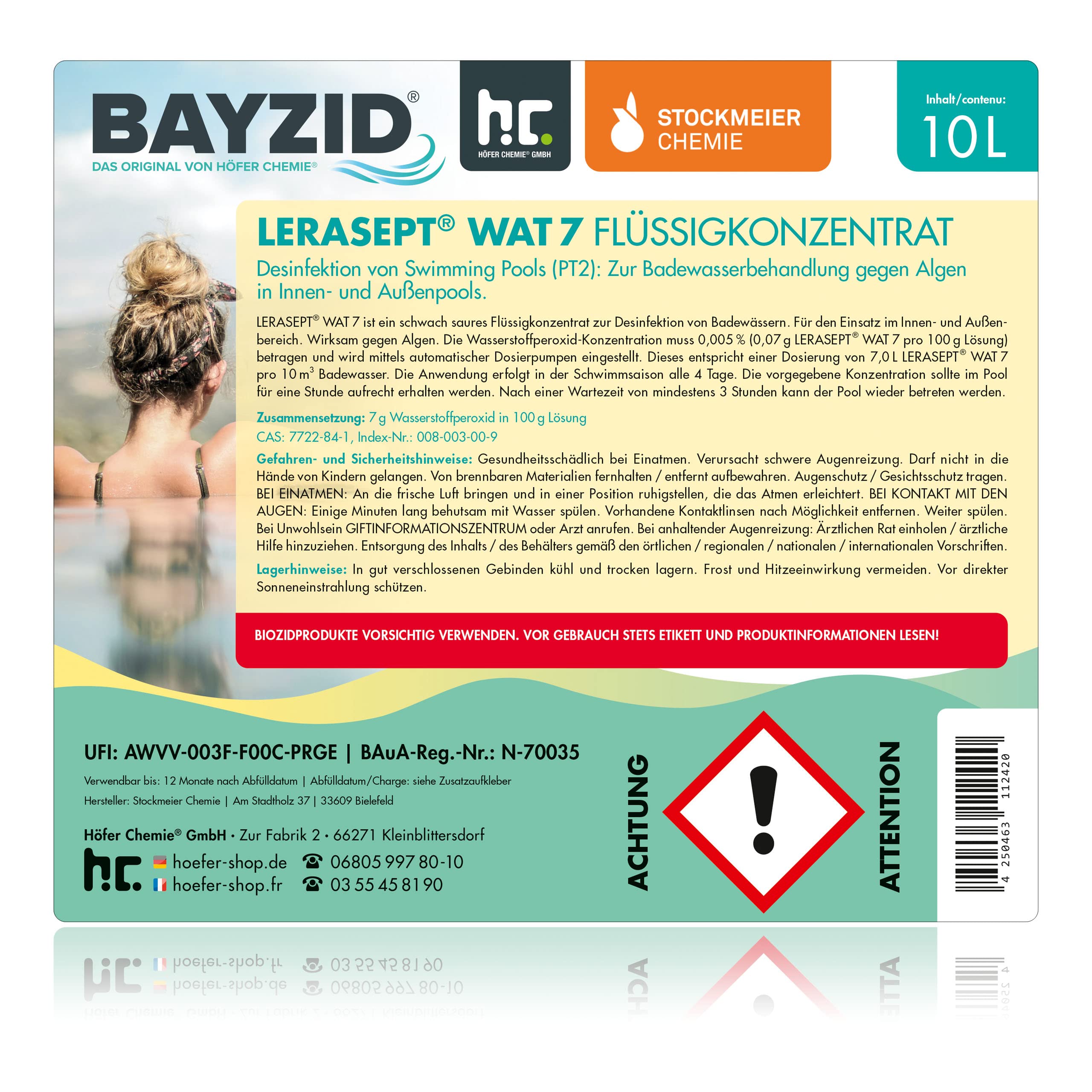 4 x 10 L Lerasept® WAT 7 für Pool - Flüssiger Aktivsauerstoff Pool & Whirlpool - zur Chlorfreien Wasserdesinfektion von Schwimmbädern - 40 Liter