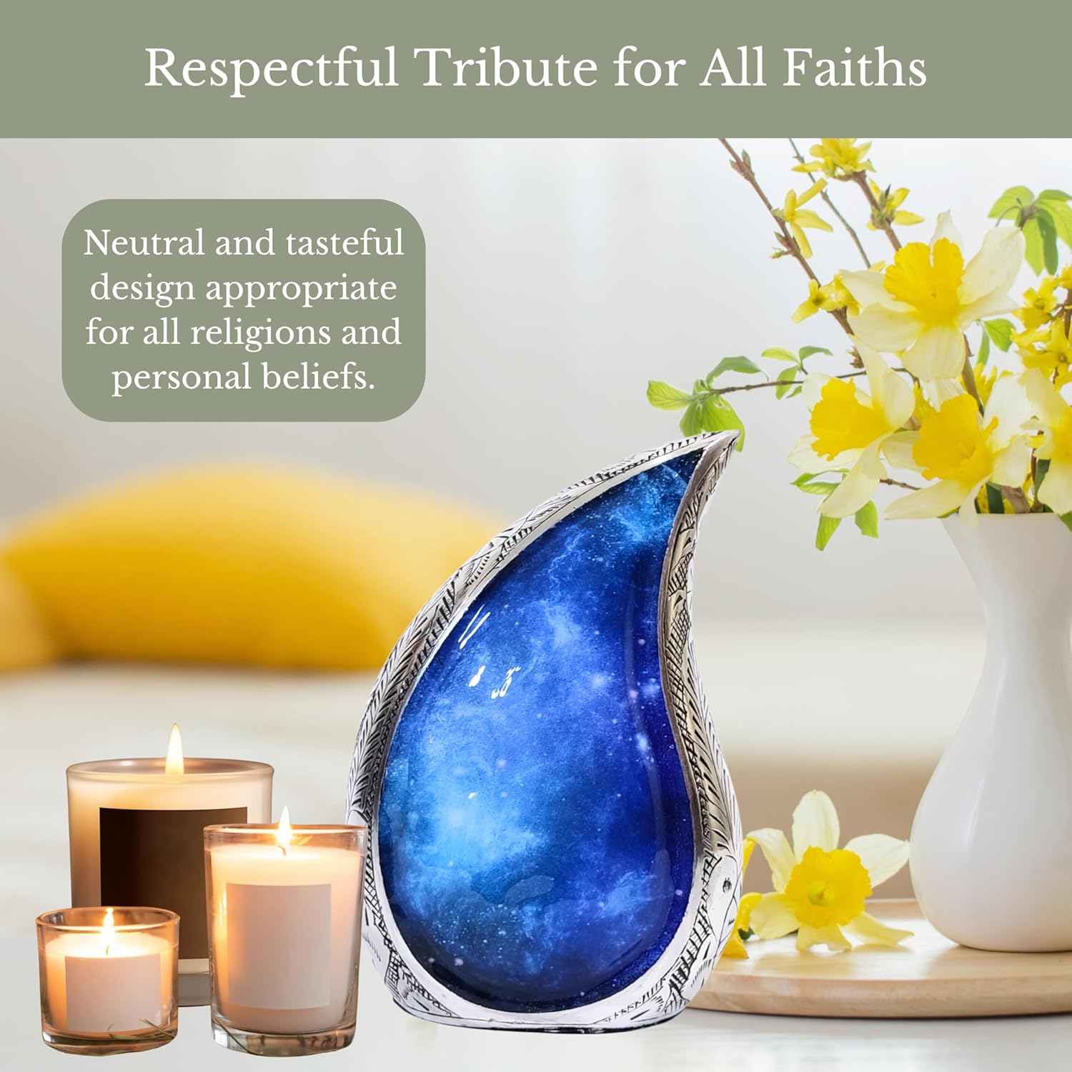 NORSE'S TRADECRAFT Teardrop Urn for Ashes Adult Male & Female | Memorial Gifts with Velvet Bag | Cremation Urns with Blue Cosmic Swirl Design| Handcrafted Memorial Box for Funeral, Blue - 60 cu in