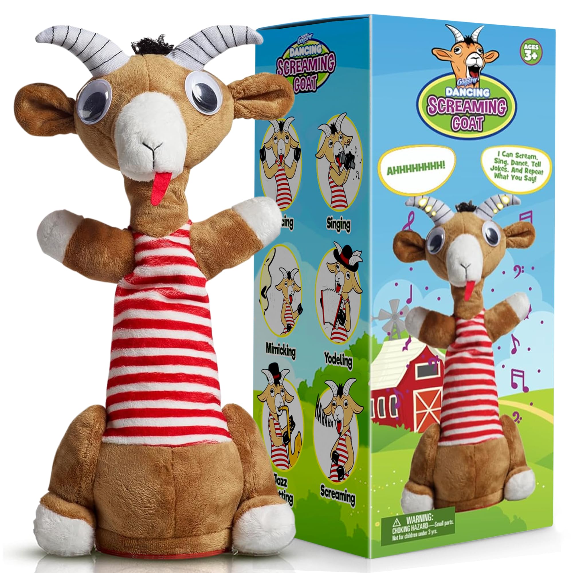 Gagster Screaming Goat Dancing Toy – Mimicking Toy for Kids – Repeats What You Say, Singing & Talking – Electronic Yodeling – Funny White Elephant Gag