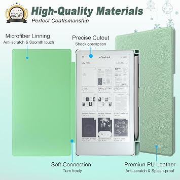 ACdream Case for Remarkable Paper Pro Move 7.3, Skin Touch Feeling Book Folio Cover with Built-in Pen Holder,Auto Wake Sleep Feature, Agave Green