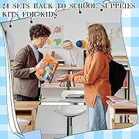 Vista 5 de PerKoop 24 juegos de regreso a suministros a granel, kit de suministro elemental, suministros medios altos para K-12 Essentials, incluye reglas