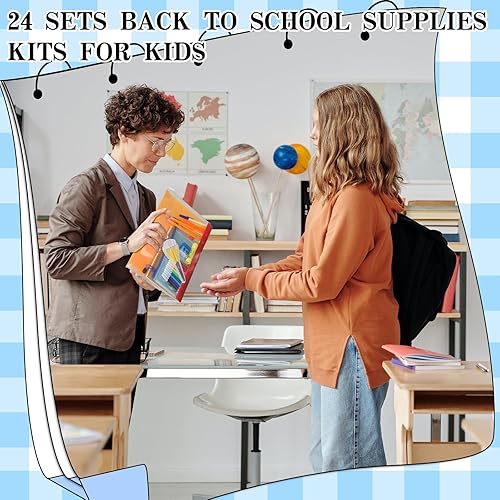 Miniatura 5 de PerKoop 24 juegos de regreso a suministros a granel, kit de suministro elemental, suministros medios altos para K-12 Essentials, incluye reglas para