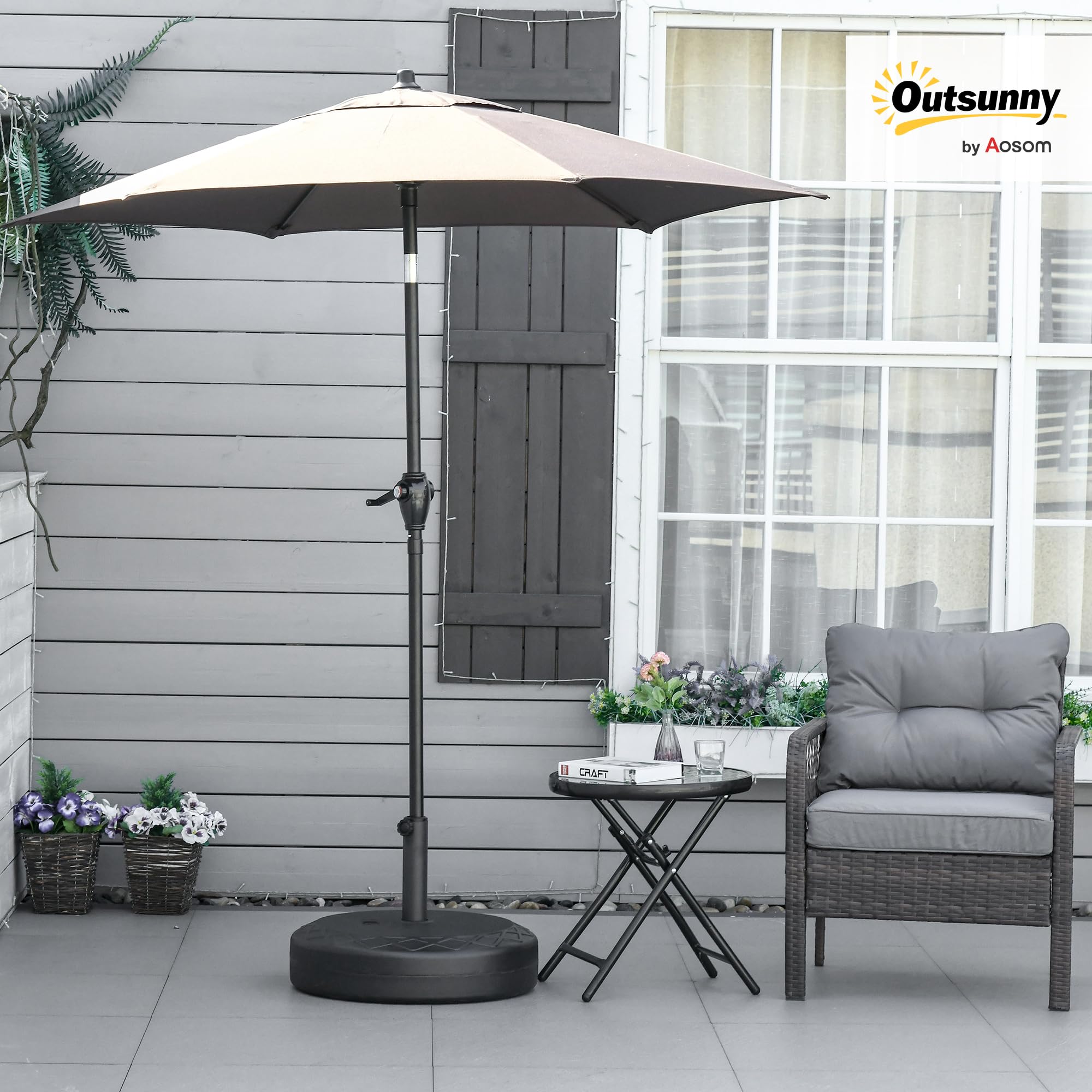 Outsunny Pied de Parasol Rond, Socle Parasol extérieur à remplir avec 30 kg d'eau / 40 kg de Sable, pour mât de Ø 38 et 48 mm, Base de Parasol pour Jardin Patio terrasse, Ø 55 x 38 cm, Noir