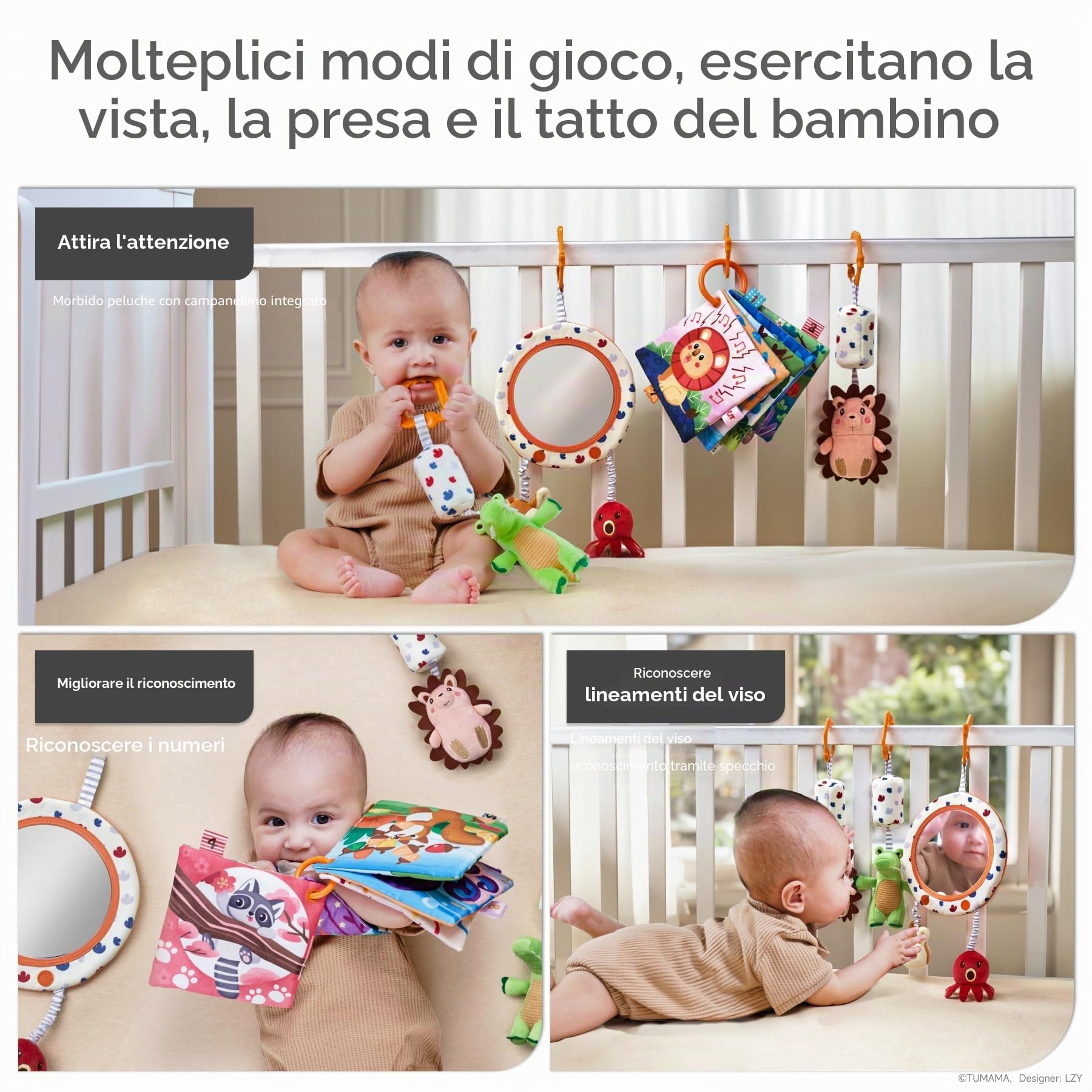 TUMAMA KIDS Giochi Neonato con Giocattoli per Passeggini, Specchio, Libro Morbido, Giochi Montessori Neonato 0-3-6 Mesi, Sensoriali Regalo Neonati Maschio Femmina