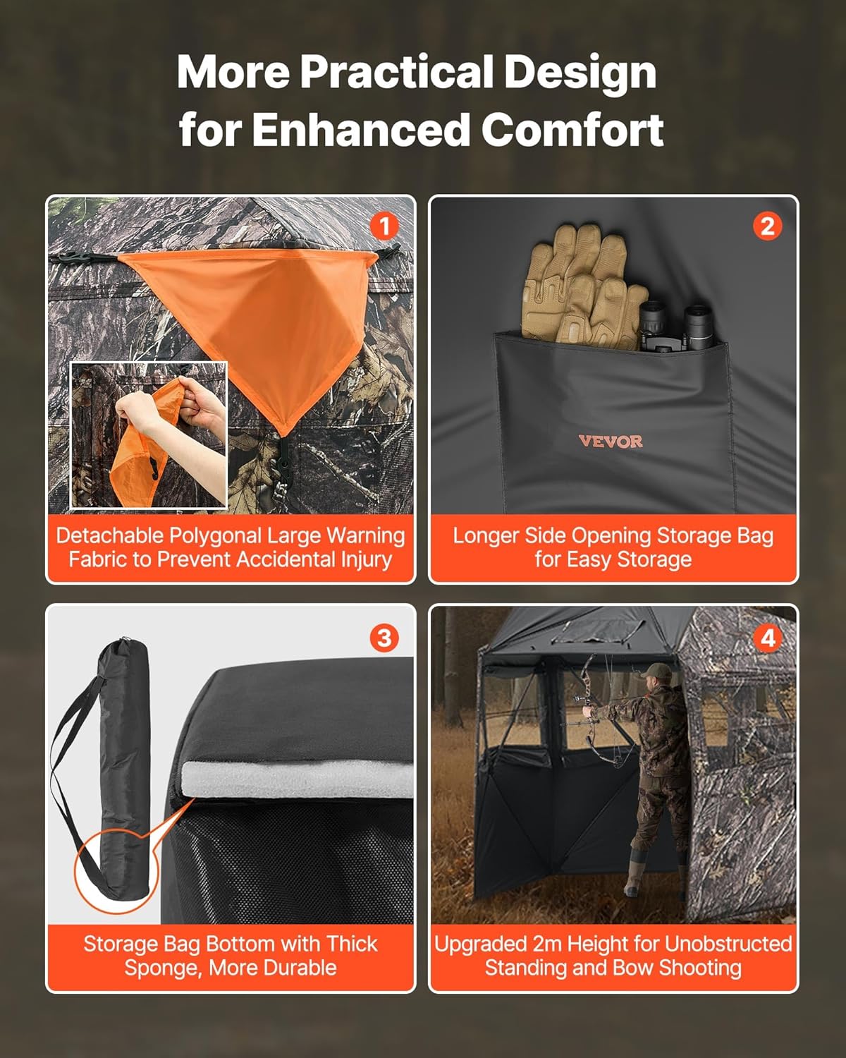 VEVOR Hunting Blind，See Through Ground Blinds with Carrying Bag, 360 Degree Portable Camouflage Tent，Durable Concealed Shelter with Silent Side Door and Window, for Turkey and Deer