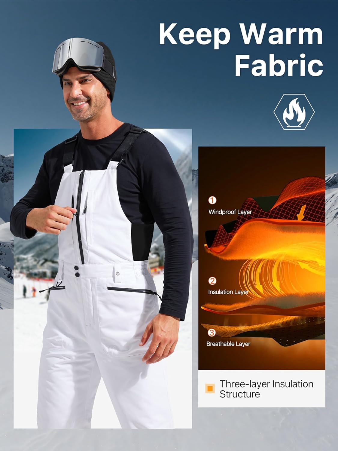 FREE SOLDIER Men's Insulated Waterproof Snow Bibs Ski Overalls - Image 5