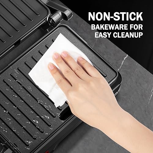 Miniatura 5 de Panini - Parrilla de prensa y sandwichera  2 rebanadas, bisagra ajustable de 180, placas de aluminio antiadherentes para paninis, quesadillas,