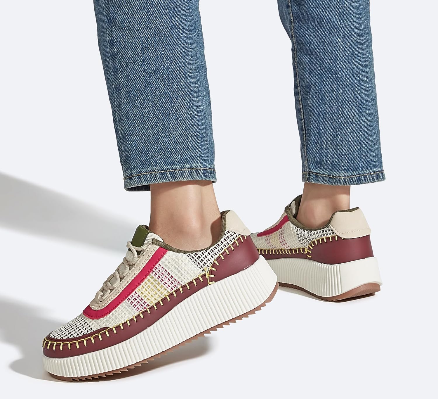 LUCKY STEP Women's Platform Sneakers Rhinestone Fashion Chunky Casual Sparkly Retro Braided Walking Shoes - Image 8