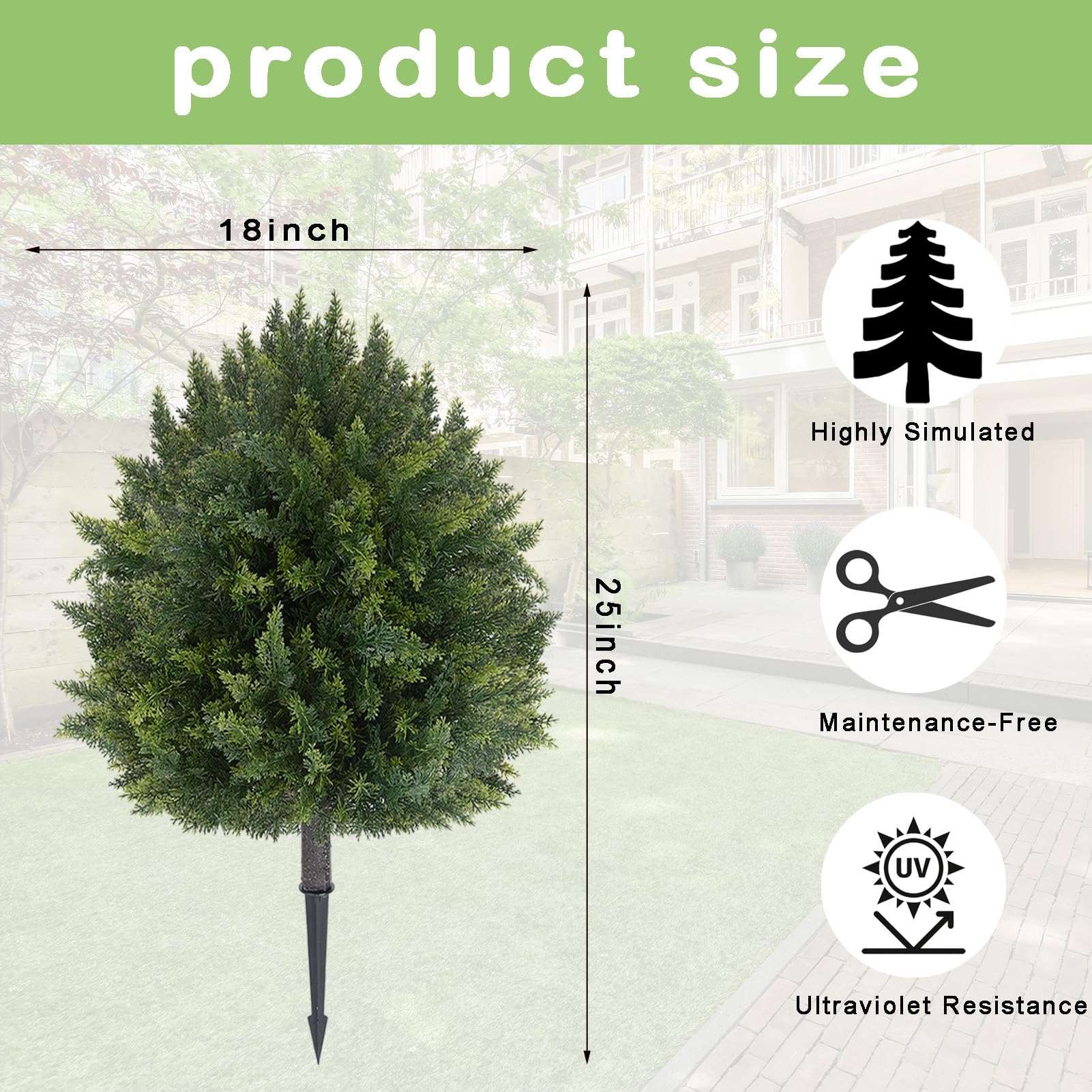 Chillchard 21" Artificial Cypress Topiary Plants (2 Pack) | UV Resistant Fake Shrubs With Spikes For Outdoor Decor