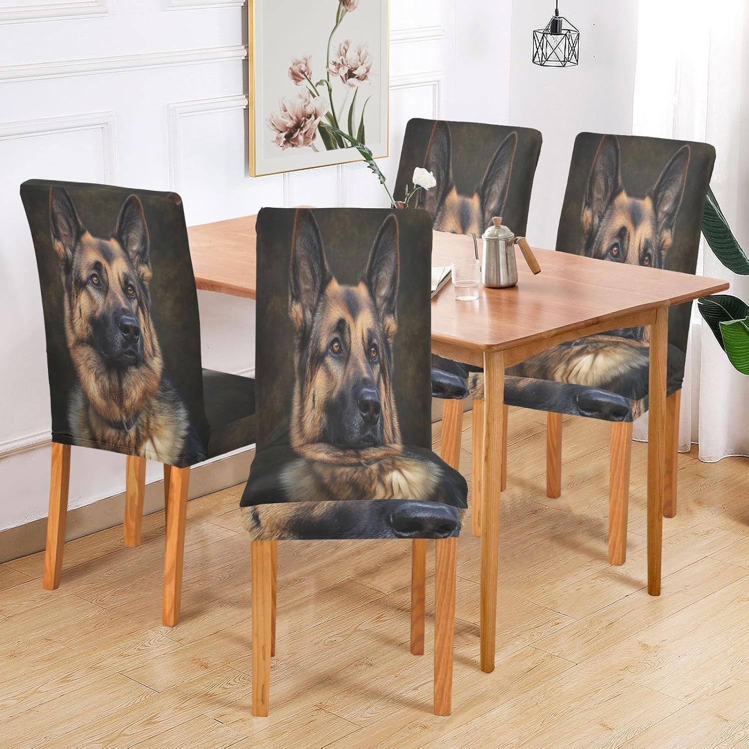 ALAZA Chair Covers for Dining Room, German Shepherd Dog Art Stretch Chair Cover Sets Chair Protector Removable Washable for Ktichen Restaurant Hotel