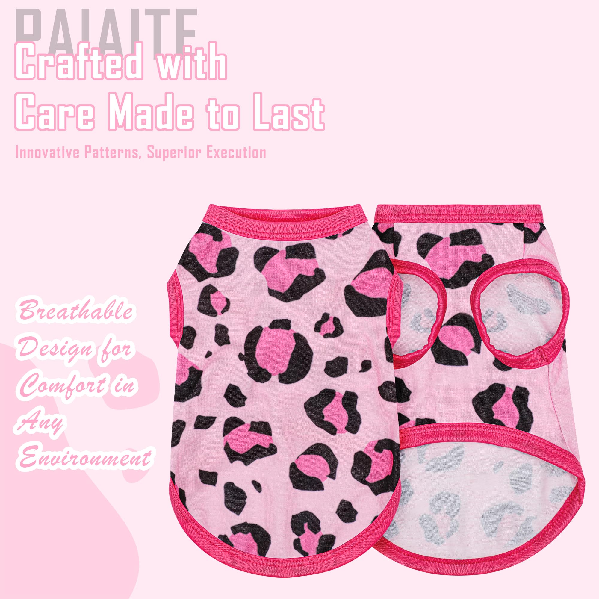 Adorable Pink Leopard Dog Shirt: Lightweight Polyester Cartoon Puppy Vest, Small Medium & Large Dog T-Shirt, Summer Pet Clothes, Cute Dog Apparel, Breathable Dog Tank Top S