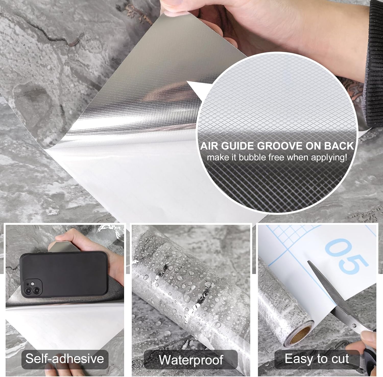 Gray and Silver Marble Contact Paper Modern Glossy Thick Peel and Stick Wallpaper A Set of 23.6"x472" Waterproof Self Adhesive Removable Wall Paper for Countertop Furniture Kitchen Bathroom