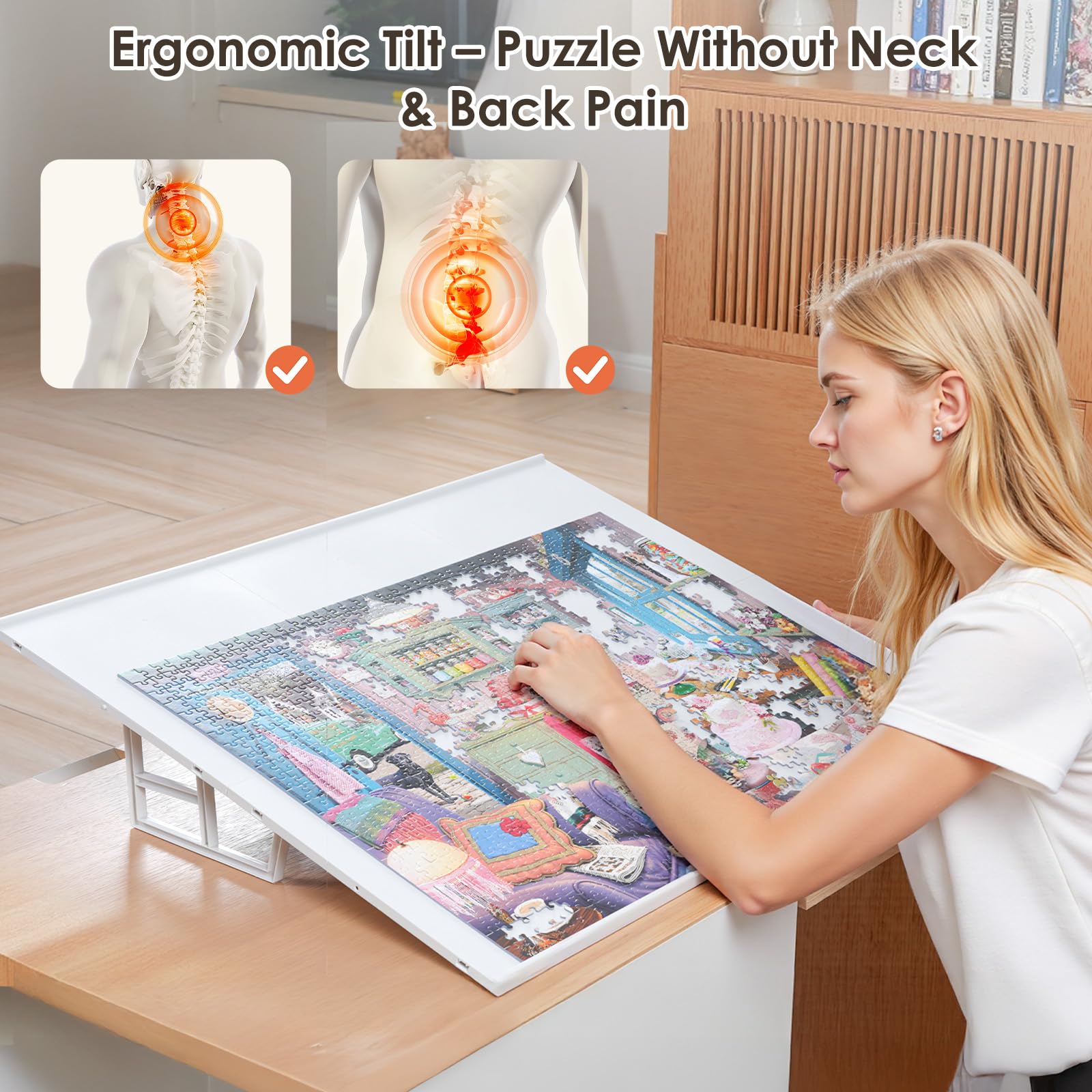 WELGEE Tavola puzzle inclinabile fai da te, con 6 pannelli modulari e supporto, tavolo puzzle portatile leggero per adulti e anziani, accessorio puzzle personalizzabile solo 1,6 kg (bianco)