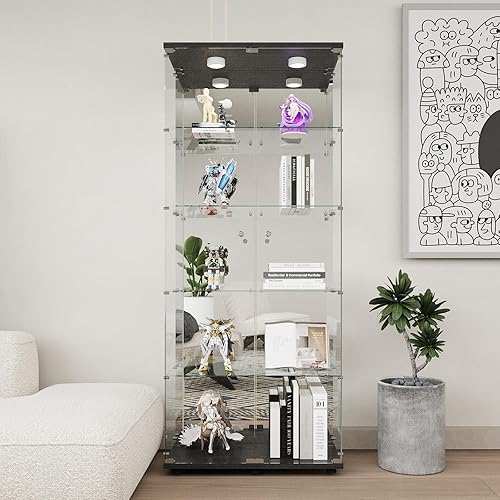 Miniatura 29 de Beauty4U - Vitrina de exhibición de una puerta con vidrio, gabinetes curio negros para sala de estar, dormitorio, oficina, exhibición de colección,