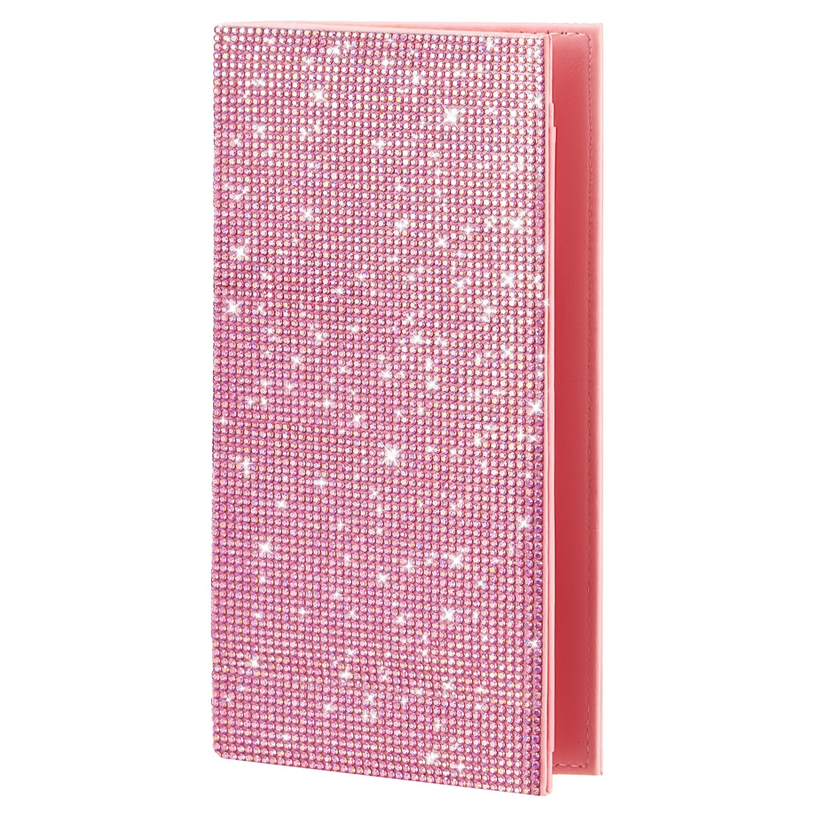 MotiMind Rhinestone Checkbook Cover for Women, Rfid Blocking PU Wallet Pink