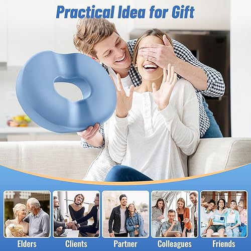 Miniatura 33 de CloudBliss Cojín de asiento con forma de dona para aliviar el dolor del coxis y hemorroides, cojín de espuma viscoelástica para embarazo posparto