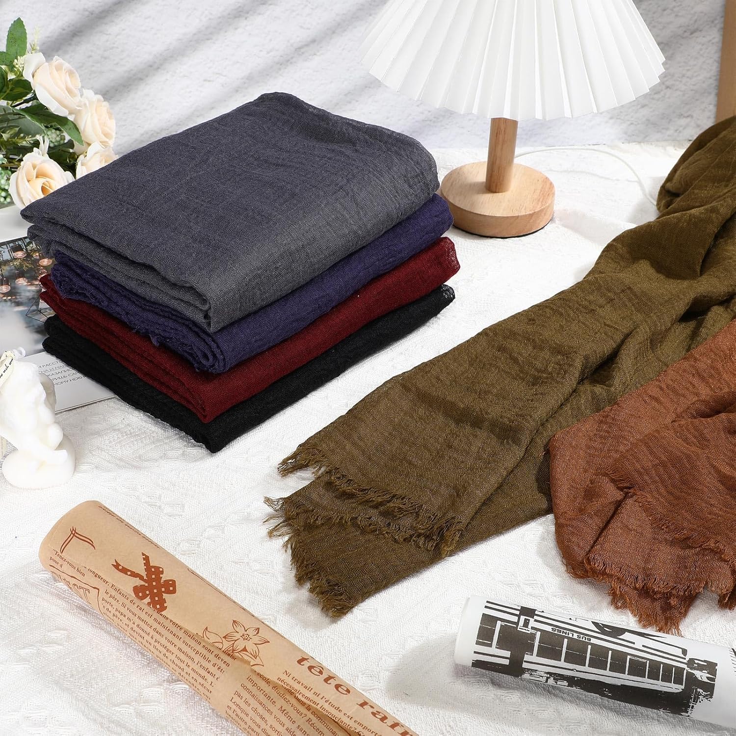 Geyoga 6 Pcs Women Scarf Shawl Hijab Scarfs Cotton Blend Shawl Crinkle Wrap Head for Seasons - Image 5