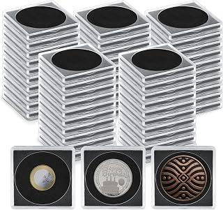 50PCS Adjustable Acrylic Coin Cases with 0.79-1.57in Foam Inserts, Easy Open Clear Coin Holders with Viewing Window, Collector Storage Supplies for Silver Dollar and Commemorative Coins
