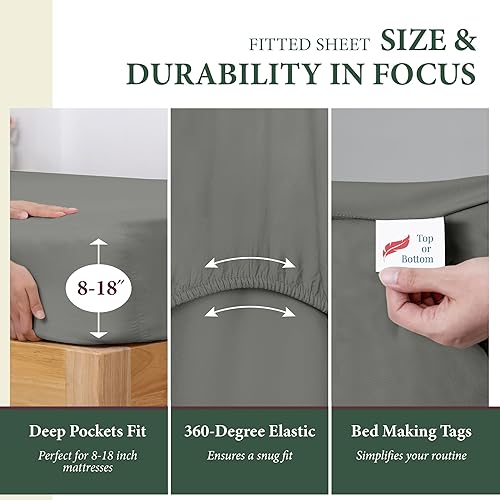 Miniatura 4 de Ashton Sheets Juego de sábanas 100% algodón orgánico tamaño King - Juego de 4 piezas de sábanas de algodón orgánico tejido de percal tamaño King,