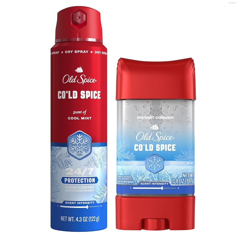Old Spice Red Collection Cold Spice com hortelã fresca — Spray antitranspirante e gel antitranspirante desodorante, Pacote com 2