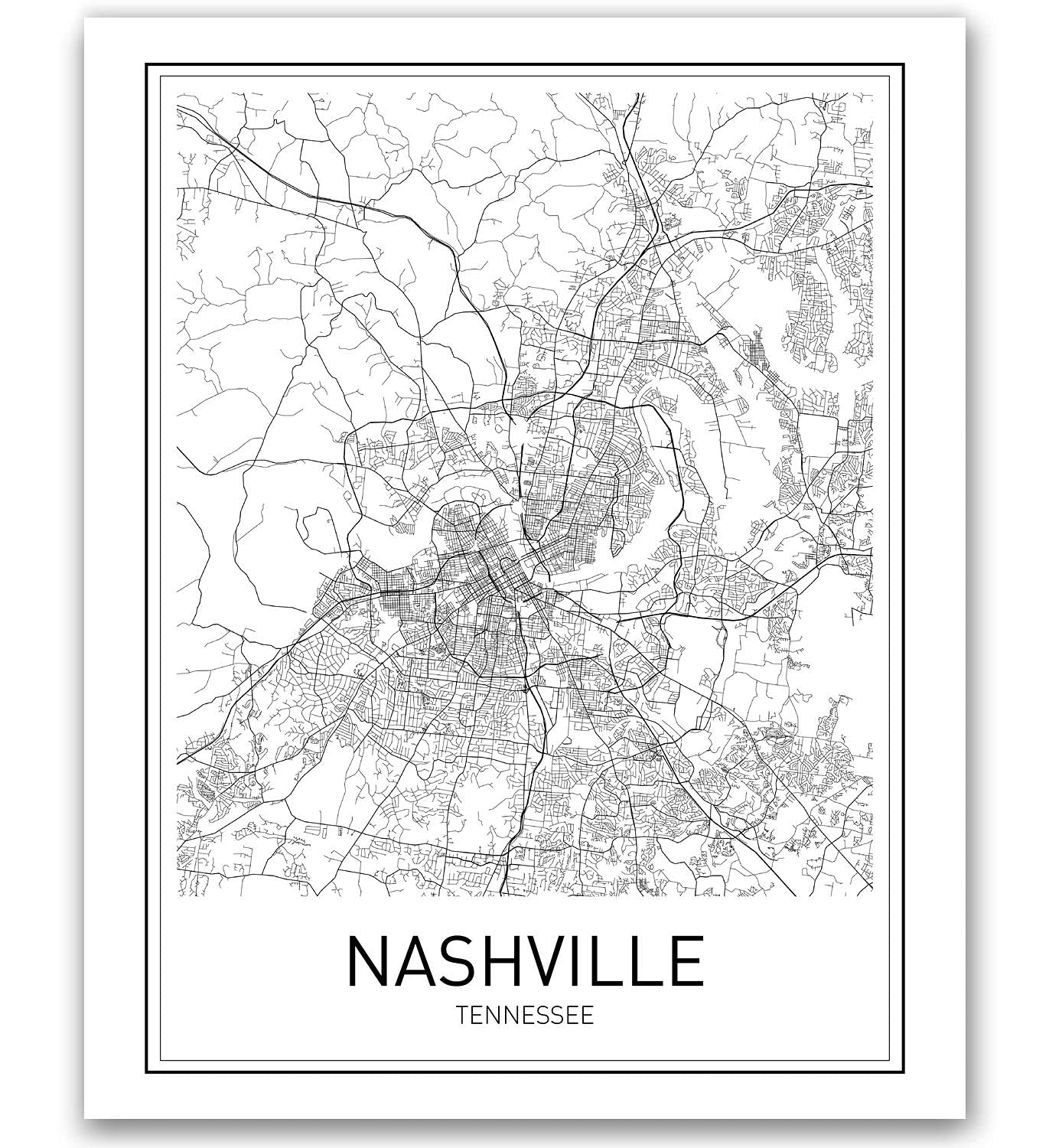 Nashville Poster Nashville Map City Map Posters Nashville Map Print State Tennessee Map Modern Map Art Black and White Map Wall Art Scandinavian Poster 18x24 Unframed
