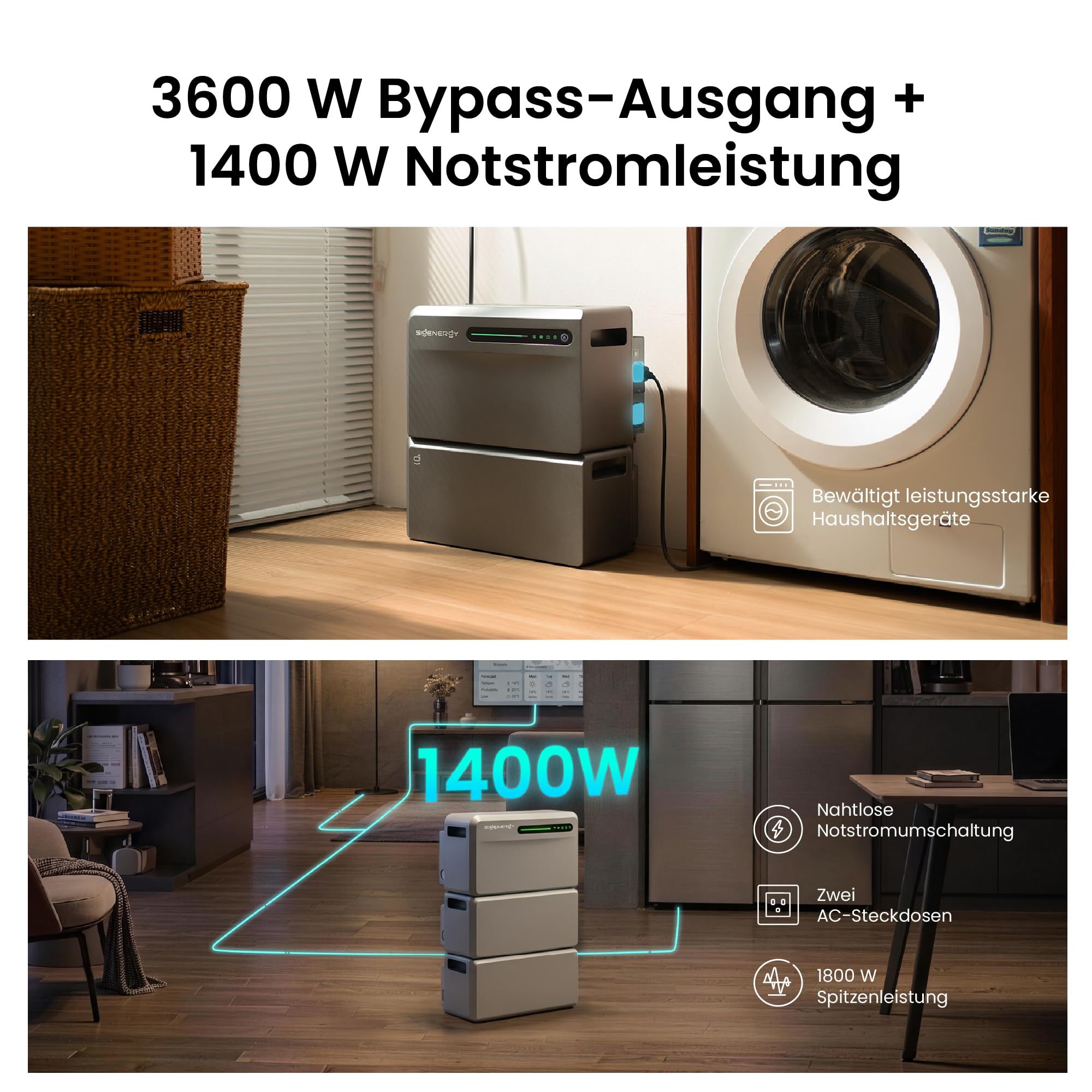 Sigenergy SigenMate 2700 Ultra, Balkonkraftwerk mit Speicher, 2,68 kWh | Erweiterbar bis zu 18,8 kWh, 4 MPPT, 4000W Solareingang,1400W bidirektional, Sigen AI, Plug&Play, mit Smarter Zähler